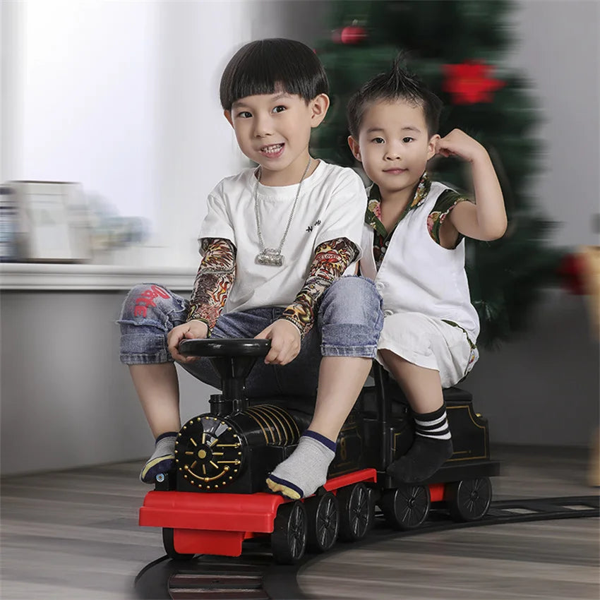 Child Electric Train Kids Riding Toy With Train Rail Car Sets Classical Model Baby Walker Stroller For Children's Christmas Gift