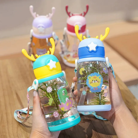 600ml Kids Water Sippy Cup Antler Creative Cartoon Baby Cups with Straws Leakproof Water Bottles Outdoor Children's Cup