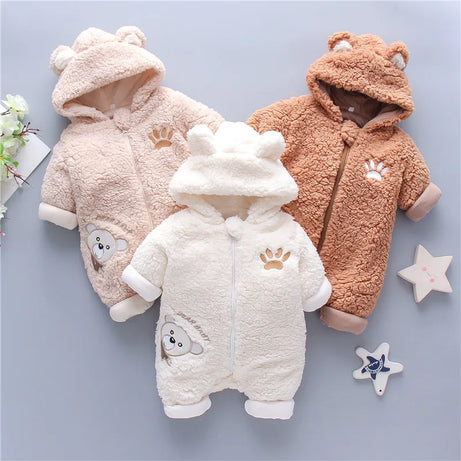 Baby Clothing Bodysuits Onesie Lamb Hair Cartoon Bear Embroidery Infant Boilersuit Winter Baby Long Sleeve Creeper Thickened